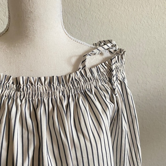Francesca Blue Rain pinstripe off shoulder shirt - Picture 6 of 9
